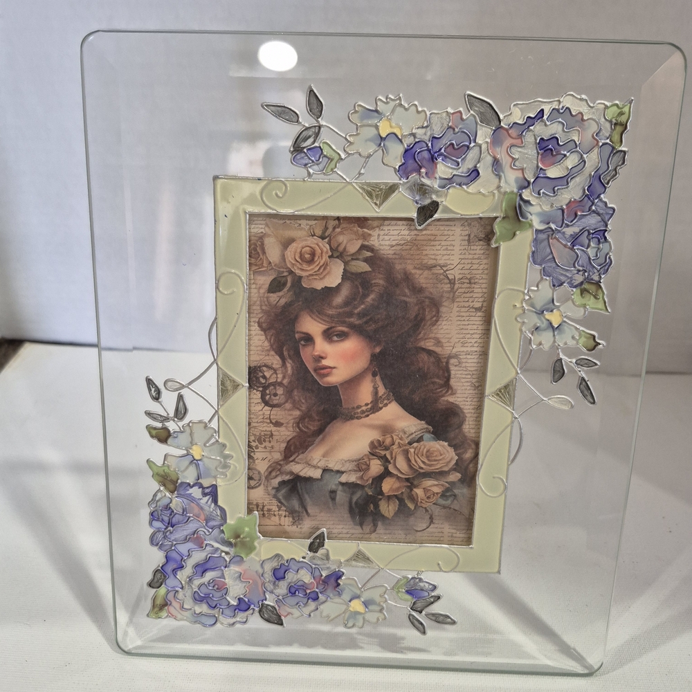 Floral Glass Picture Frame with Vintage Art Print